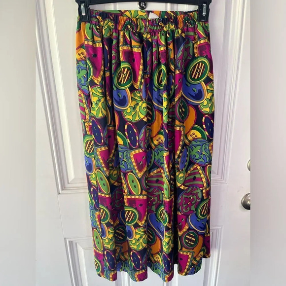 Vintage colorful midi skirt size 12 women’s button print - Picture 2 of 5